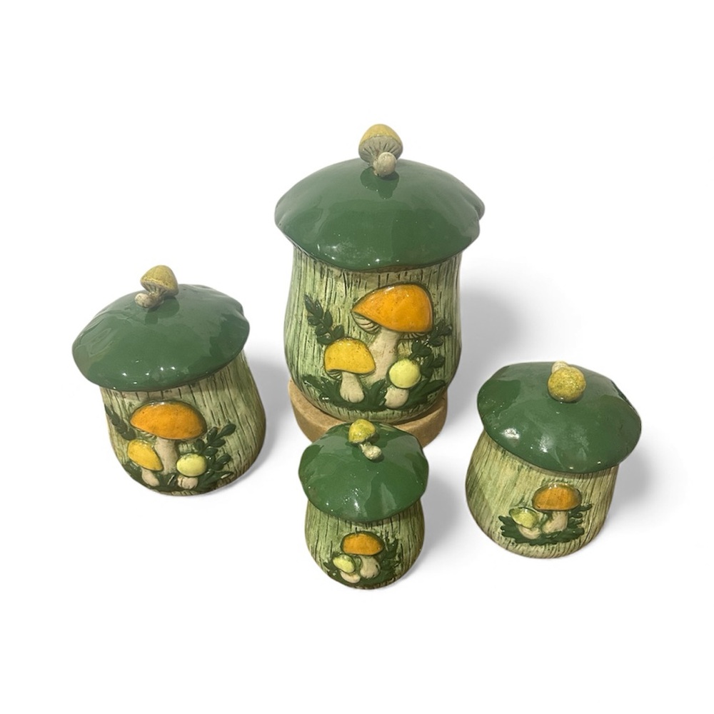 Vintage Hand Painted Set Of 4
Mushroom Canisters (Ceramic).